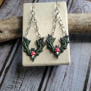 Red Mushroom Bat Chandelier Earrings
