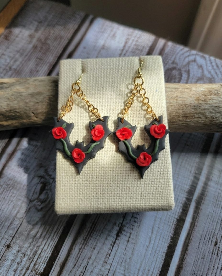 Black Bat Chandelier Earrings
