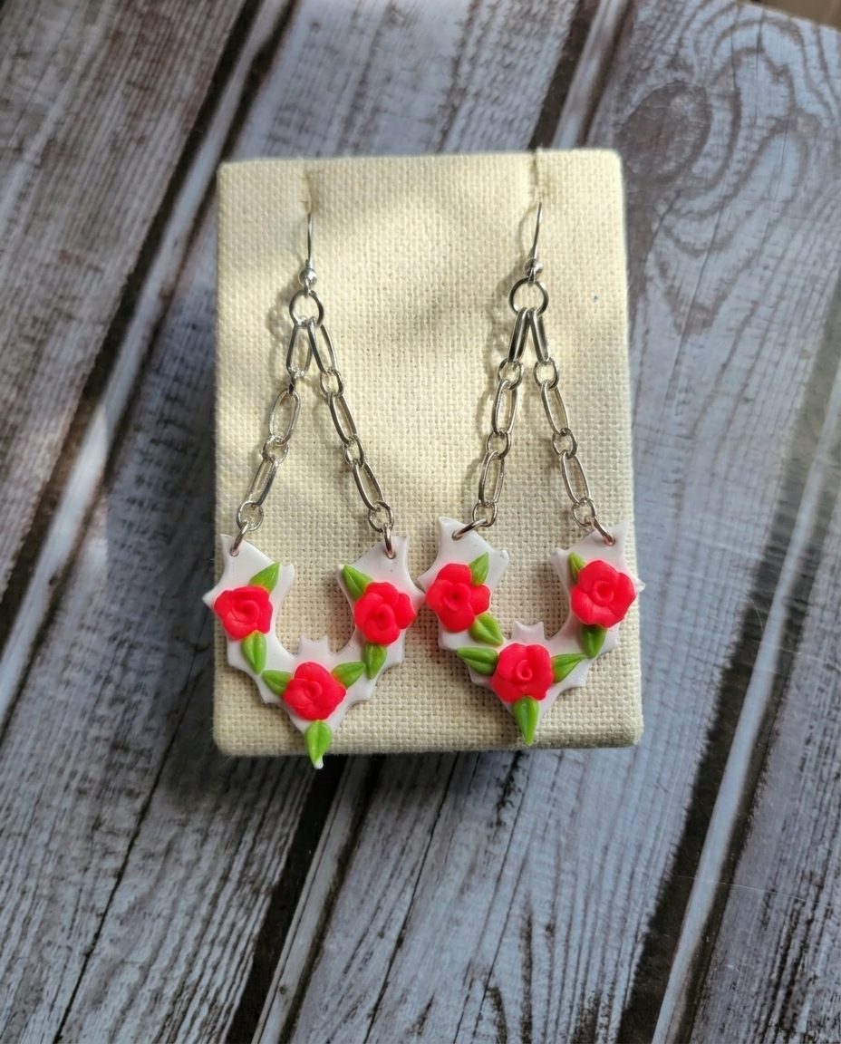 Floral Bat Chandelier Earrings