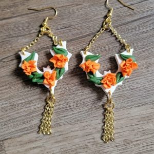 Floral Bat Fringe Earrings (orange)